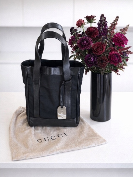 Gucci Handbags - GUCCI Authentic Mini Nylon and Leather Handbag Tote Charm Dust Bag COA 8x7x3